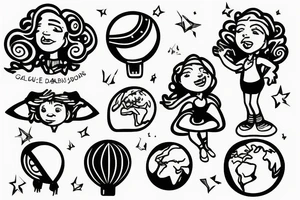 girl holding earth as a balloon tattoo idea