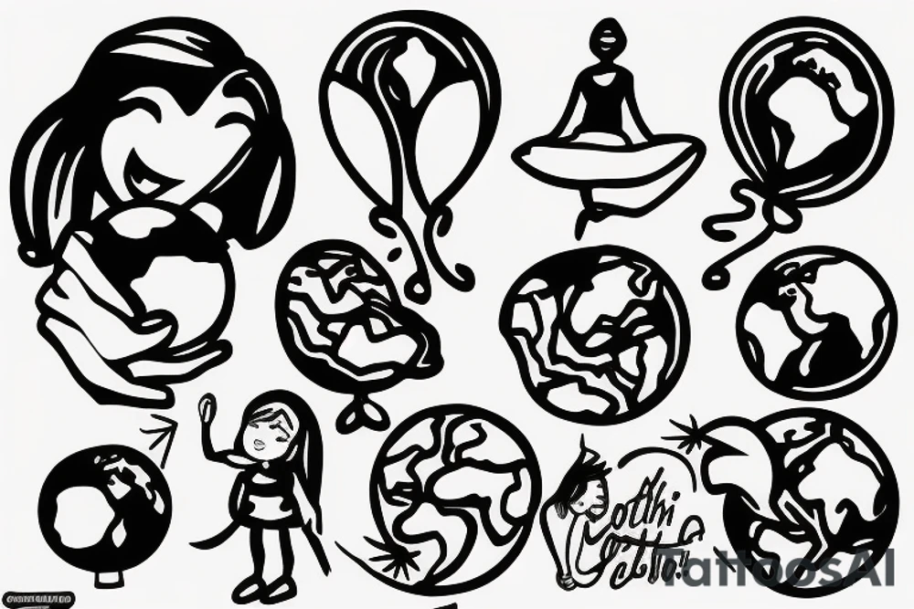 girl holding earth as a balloon tattoo idea