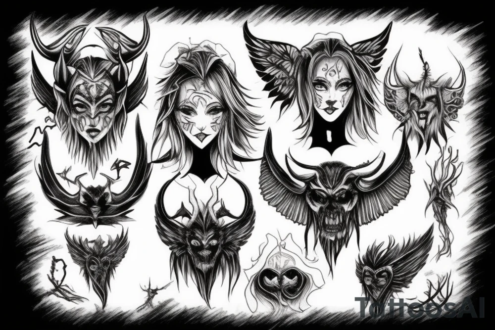 A demon with human form horns and wings of a demon tattoo idea