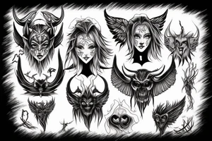 A demon with human form horns and wings of a demon tattoo idea