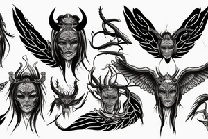 A demon with human form horns and wings of a demon tattoo idea