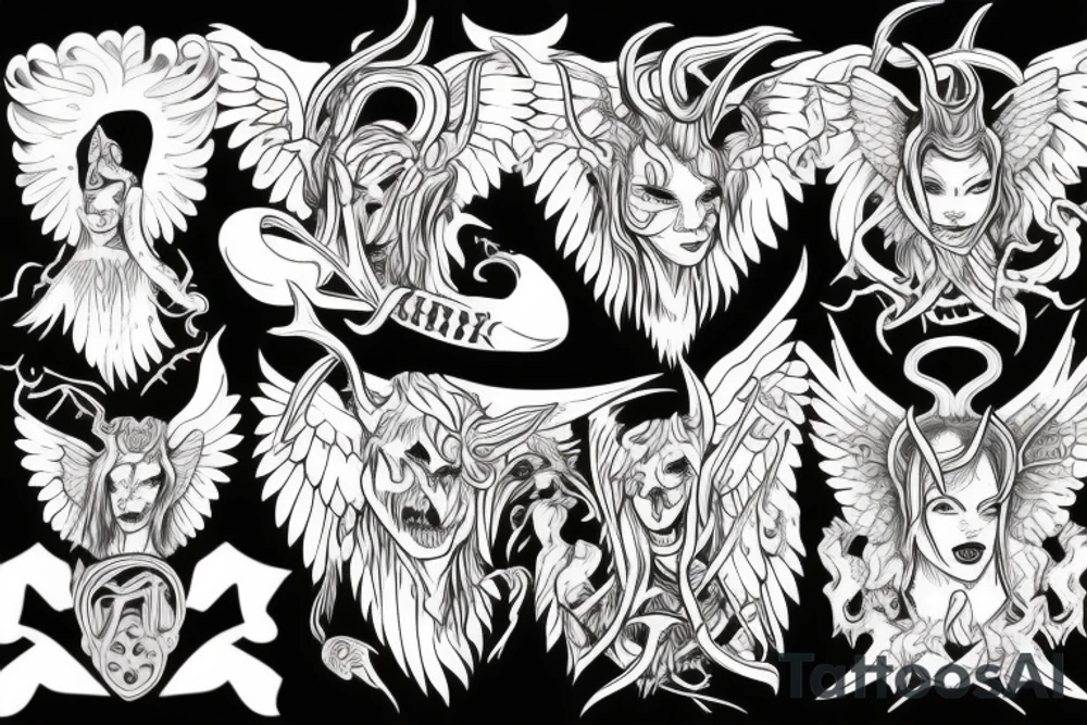 A demon with human form horns and wings of a demon tattoo idea