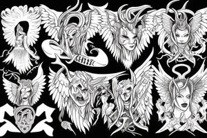 A demon with human form horns and wings of a demon tattoo idea