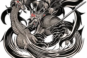 A tattoo depicting a Samurai battle between Godzilla and the Nine-Tails Fox from Naruto. tattoo idea