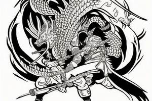 A tattoo depicting a Samurai battle between Godzilla and the Nine-Tails Fox from Naruto. Full color. tattoo idea