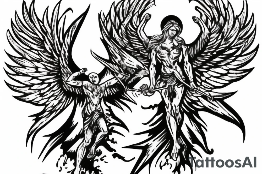 archangel michael vanquishing Luzifer tattoo idea