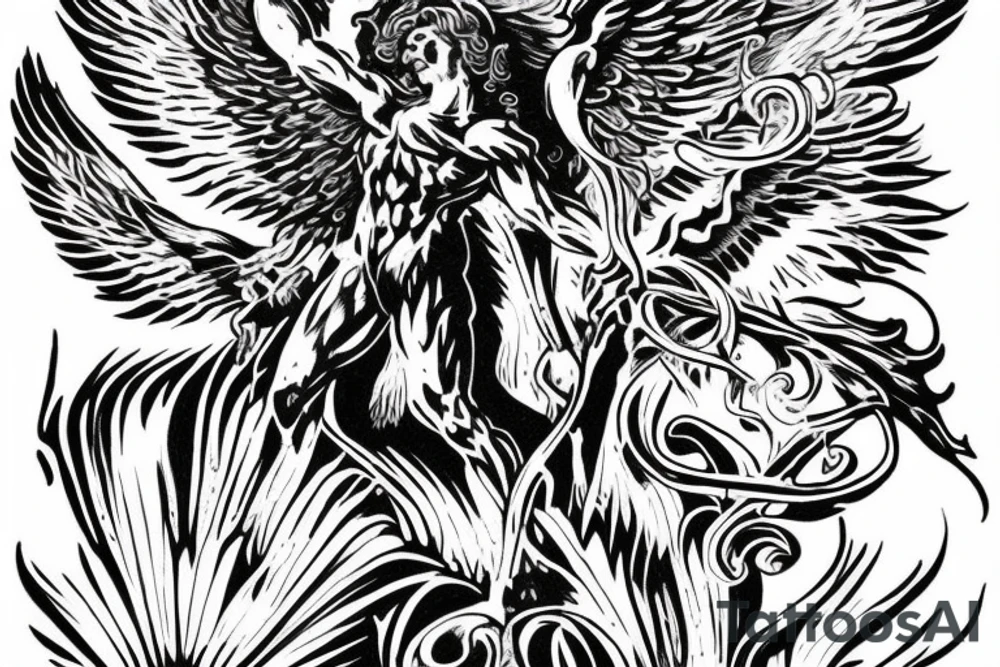 archangel michael vanquishing Luzifer tattoo idea