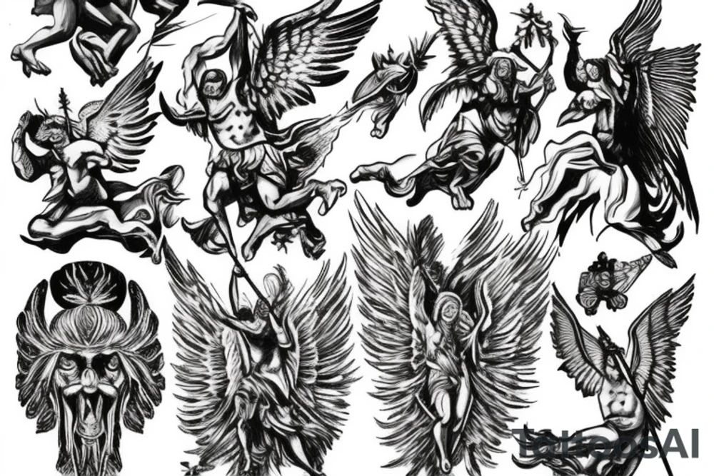 archangel michael vanquishing Luzifer tattoo idea