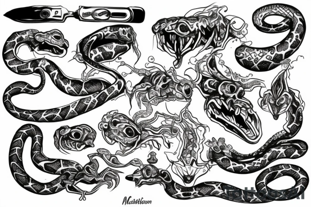 medetatin skeliton with a snake tattoo idea