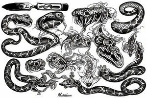 medetatin skeliton with a snake tattoo idea