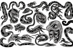 medetatin skeliton with a snake tattoo idea