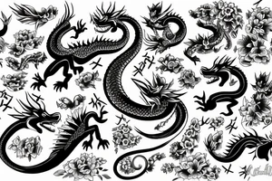 Dragón y flores tattoo idea