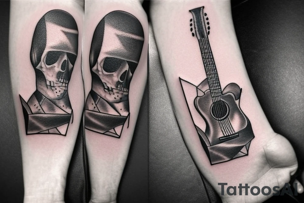 Tribute to fallen soldier with guitar instead of rifle tattoo idea