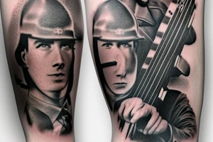 Tribute to fallen soldier with guitar instead of rifle tattoo idea