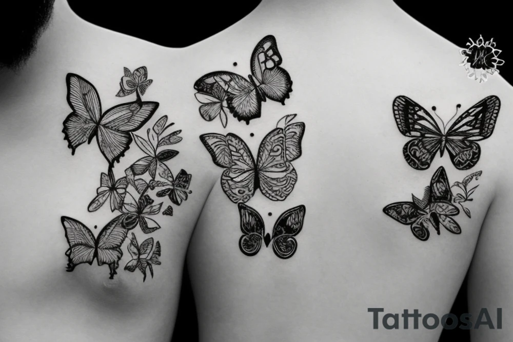 butterflies and floral around vines going up vertically tattoo idea