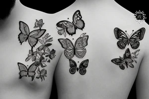 butterflies and floral around vines going up vertically tattoo idea