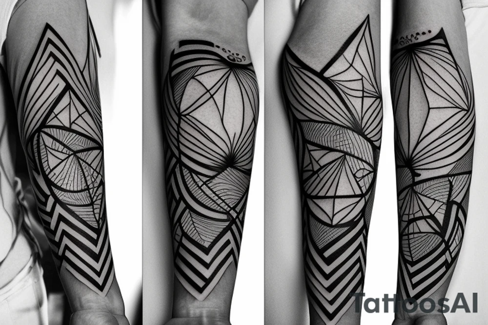 Geometric nature forearm sleeve tattoo idea