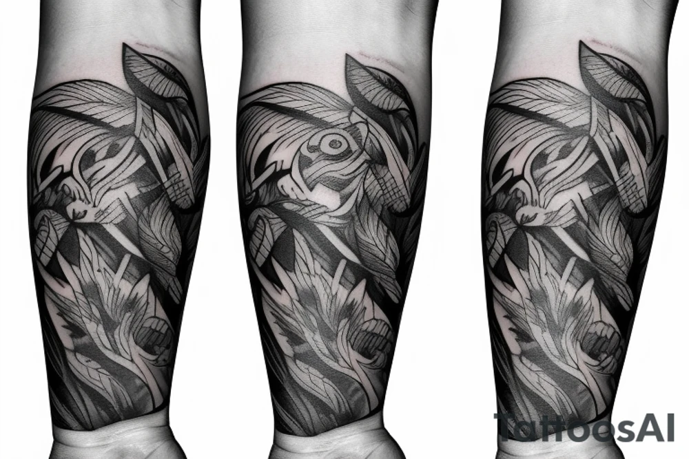 Masculine nature forearm sleeve with middle band tattoo idea