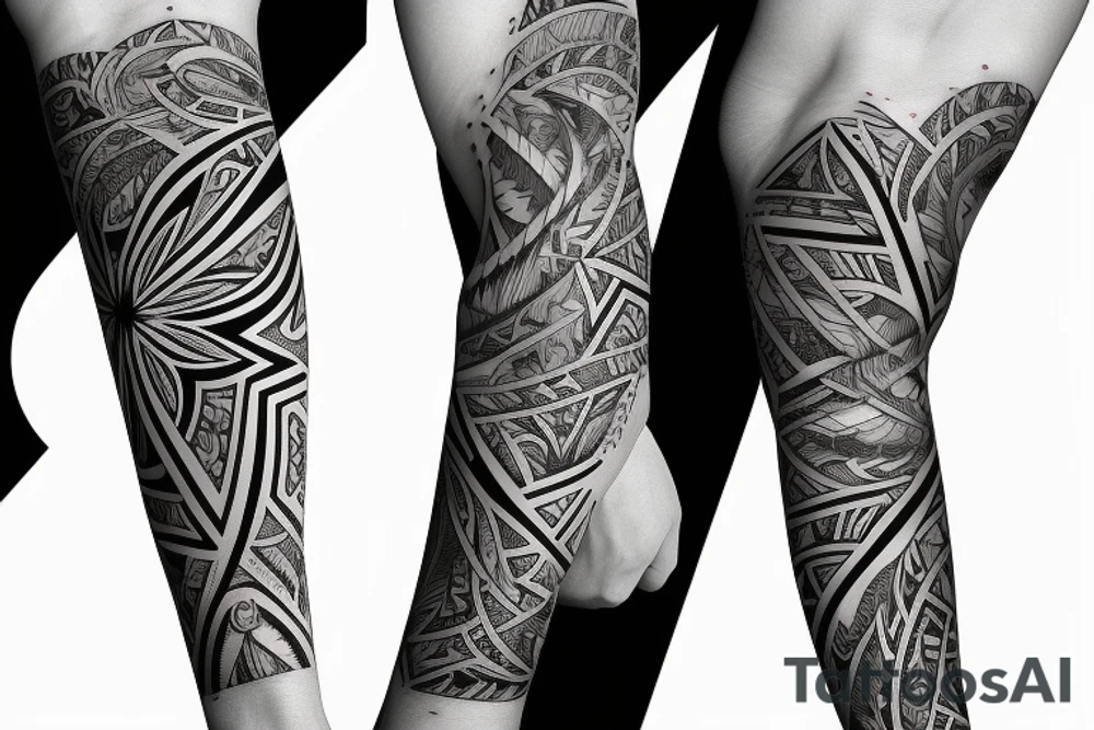 Masculine nature forearm sleeve with middle band geometry long tattoo idea
