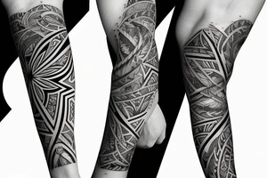 Masculine nature forearm sleeve with middle band geometry long tattoo idea