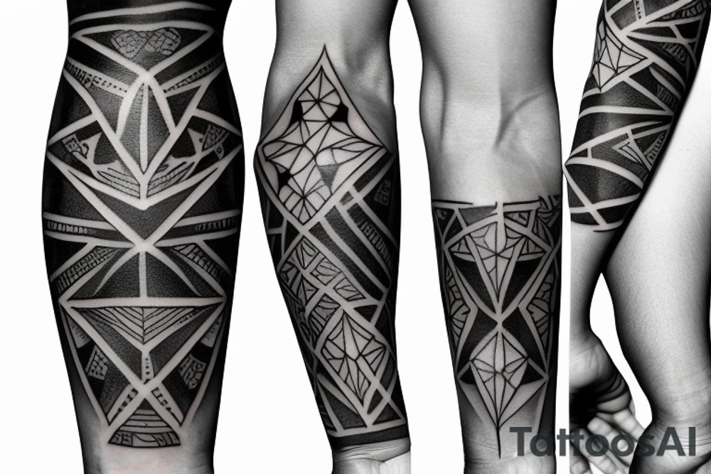 Masculine nature forearm sleeve with middle band geometry long tattoo idea