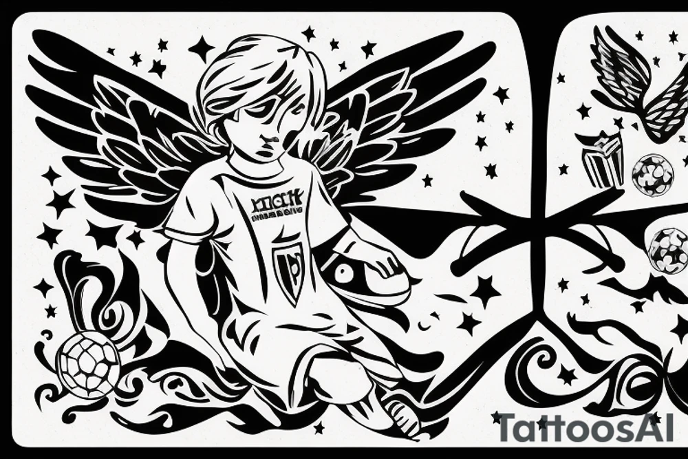 angel with a soccer shirt on tattoo idea