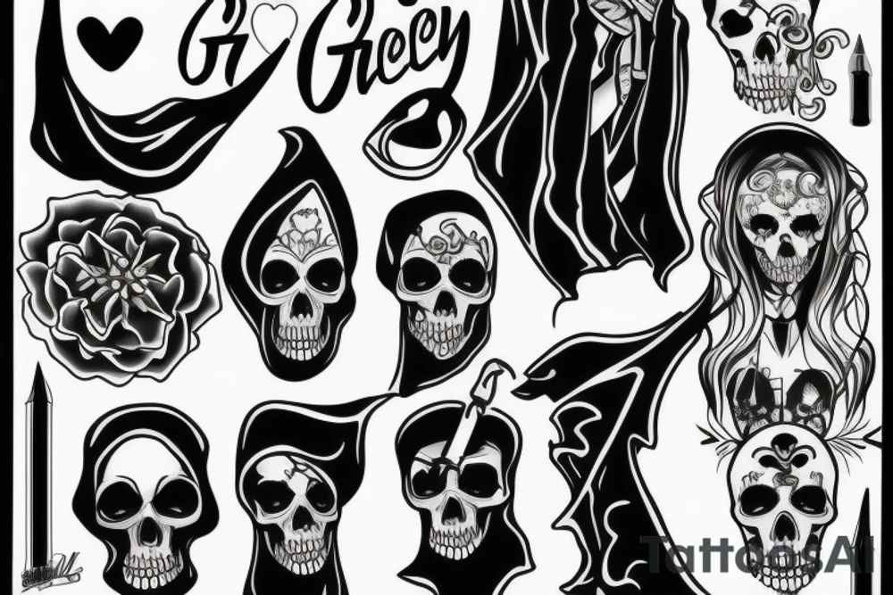Grim reaper kissing girl tattoo idea