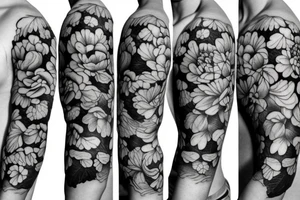 Peony flowers throughout vines in a sleeve tattoo tattoo idea