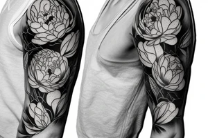 Peony flowers throughout vines in a half sleeve tattoo tattoo idea