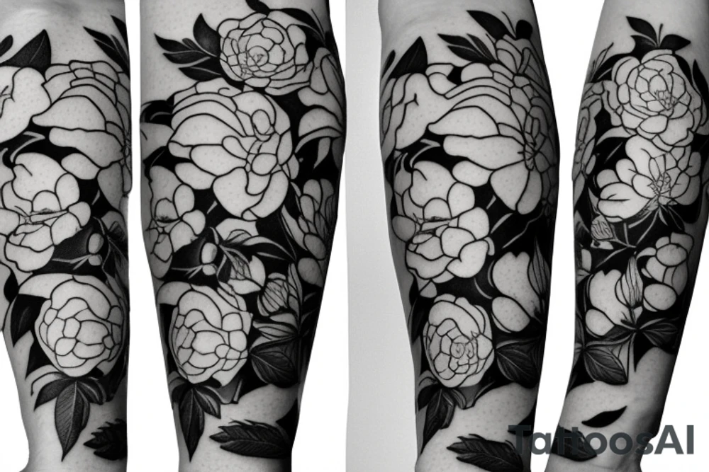 Peony flowers throughout vines in a forearm sized tattoo tattoo idea