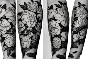 Peony flowers throughout vines in a forearm sized tattoo tattoo idea
