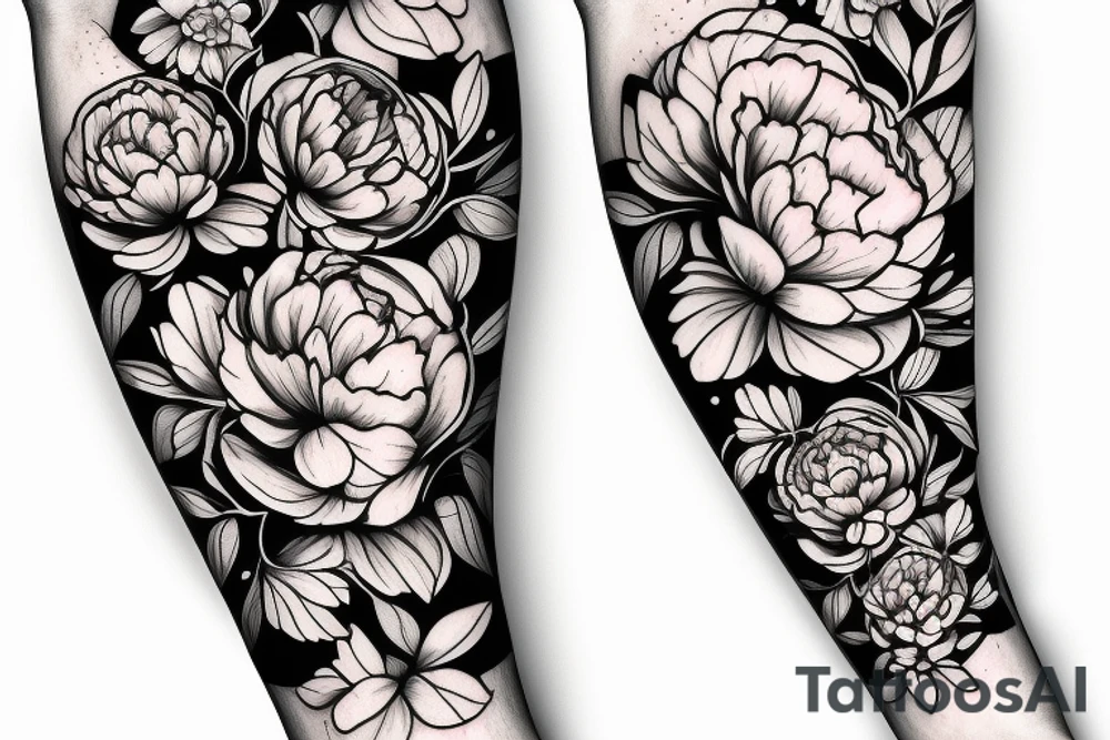Peony flowers throughout vines in a forearm sized tattoo tattoo idea