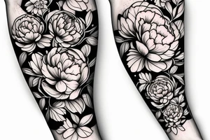 Peony flowers throughout vines in a forearm sized tattoo tattoo idea