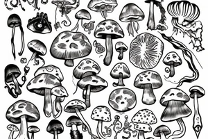 Brain, DNA chain, mushrooms, spirituality tattoo idea