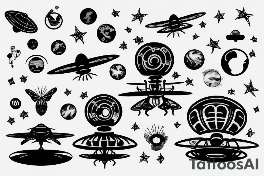 Ufo fly to planet tattoo idea