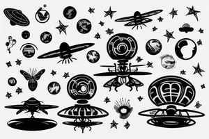 Ufo fly to planet tattoo idea
