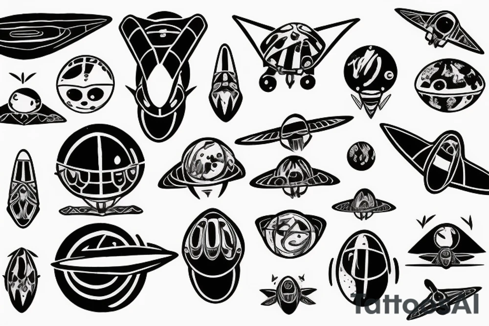 Ufo fly to planet tattoo idea