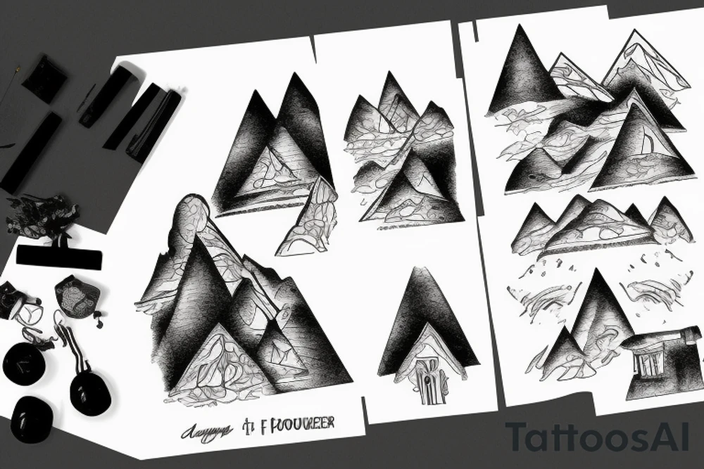 The house stands among the mountains of the forest, on the bank of the river tattoo idea