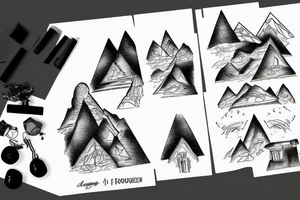 The house stands among the mountains of the forest, on the bank of the river tattoo idea
