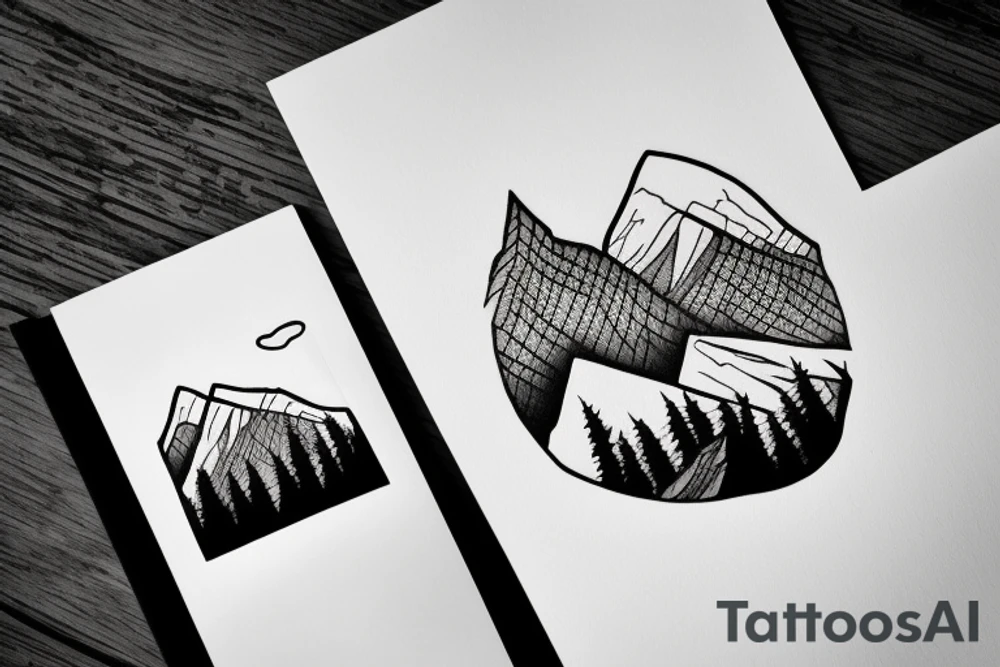 The house stands among the mountains of the forest, on the bank of the river tattoo idea