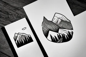 The house stands among the mountains of the forest, on the bank of the river tattoo idea