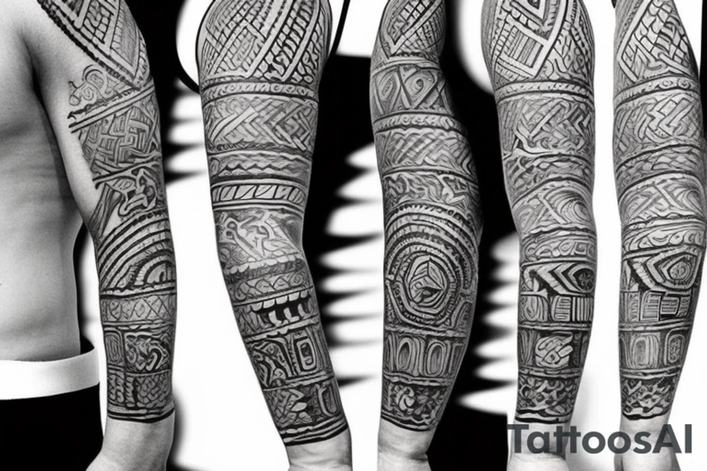 sleeve tatto with aztec and mayan culture tattoo idea