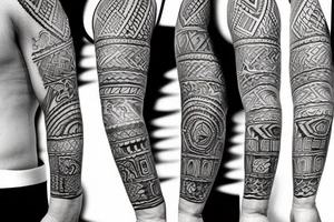 sleeve tatto with aztec and mayan culture tattoo idea