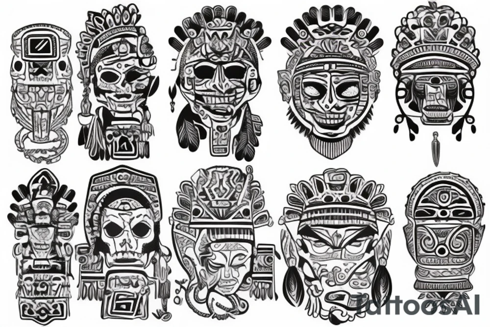 sleeve tatto with aztec and mayan culture tattoo idea
