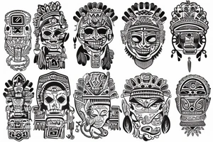 sleeve tatto with aztec and mayan culture tattoo idea