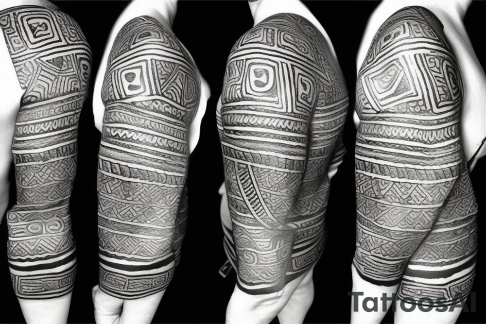 sleeve tatto with aztec and mayan culture tattoo idea