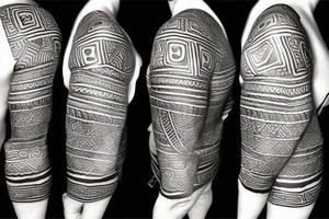 sleeve tatto with aztec and mayan culture tattoo idea