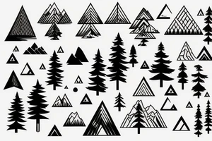 Mountain with pine trees tattoo idea