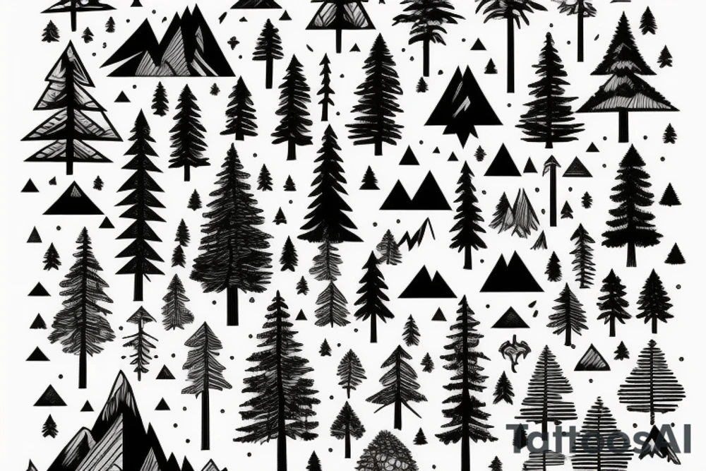 Mountain with pine trees tattoo idea