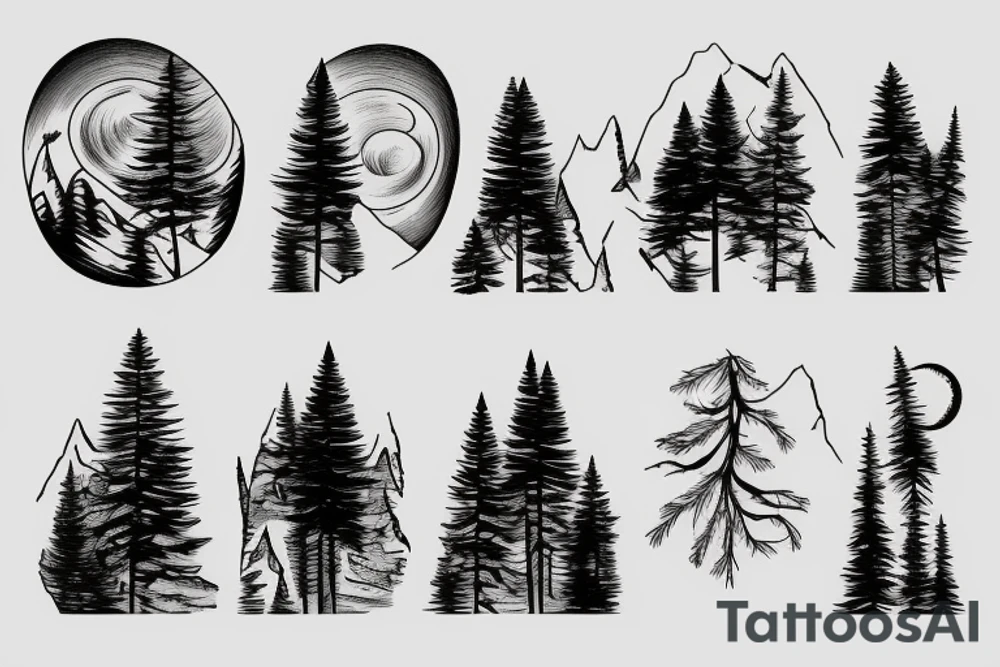 Mountain with pine trees tattoo idea